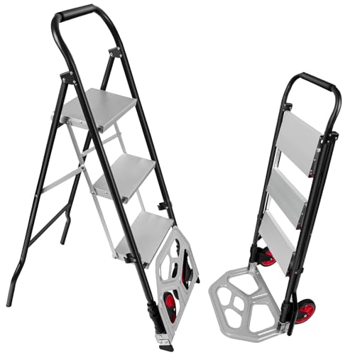 NUNET 2-in-1 Hand Truck Step Ladder - Foldable Dolly Cart 330lbs