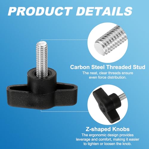 PATIKIL M6 x 16mm Tee Wing Thumb Screws, 6Pcs Carbon Steel Mechanical Handle Bolt Thumb Screws for Remove Replace Hand Clamping Tightening Knobs Power Supply, Black - size: M6 x 16mm