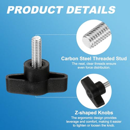 PATIKIL M6 x 16mm Tee Wing Thumb Screws, 6Pcs Carbon Steel Mechanical Handle Bolt Thumb Screws for Remove Replace Hand Clamping Tightening Knobs Power Supply, Black - size: M6 x 16mm