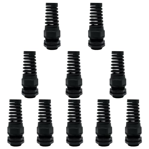 LeMotech 10Pcs NPT 3/4" IP68 Waterproof Cable Gland Flex Spiral Strain Relief Black Nylon Joint with Gaskets for 12.5-18mm Wire Thread - color: Black, size: NPT 3/4" (10-Pack)