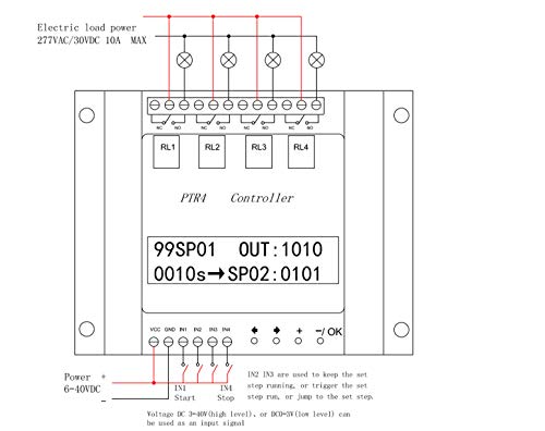 DC 6V 9V 12V 24V 36V 6-40V 4-Channel Programmable Digital Time Relay Timer Controller Delay Switch Module Independent Timing Cycle LCD Display (PTR4-SP)