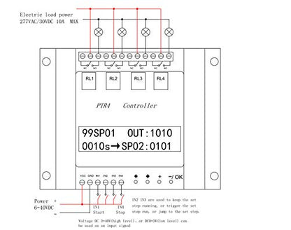 DC 6V 9V 12V 24V 36V 6-40V 4-Channel Programmable Digital Time Relay Timer Controller Delay Switch Module Independent Timing Cycle LCD Display (PTR4-SP)