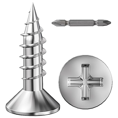Wensilon (500Pcs) #8x5/8 Wood Screw Quick Metal Self Tapping Flat Head 304 Stainless Steel - color: Silver, size: #8x5/8