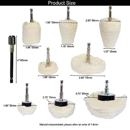 10pcs Cotton Polishing Wheel Kit for Drill, Buffing Wheels for Aluminum Polish, Chrome,Stainless Steel,Metal,Car Detailing Drill Polishing Kit with 1/4" Hex Shafts (10)