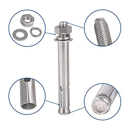 2 Pcs M12 x 120mm 304 Stainless Steel Expansion Bolt External Hex Expansion Screw Bolt Sleeve Anchor，Pool Safety Cover Expansion Bolts，for Concrete - size: M12 x 120mm