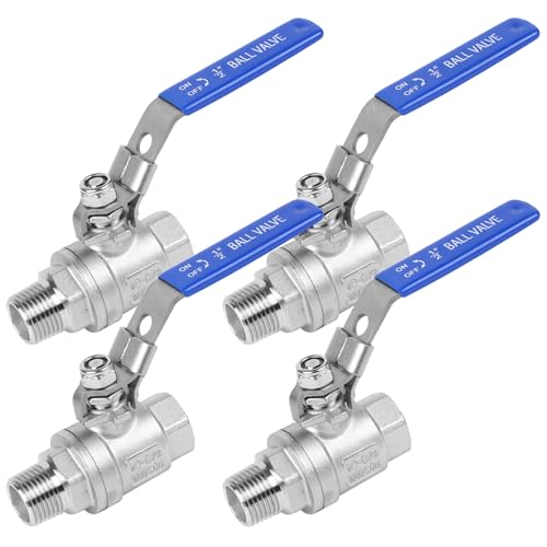 YADIAN 4 Pack Full Port Ball Valve 1/2 Inch - NPT Male x Female 304 Stainless Steel Heavy Duty Shut Off Valve with Locking Device for Water, Oil, and Gas, 1000WOG (1/2'' NPT, Pack of 4) - size: 1/2''