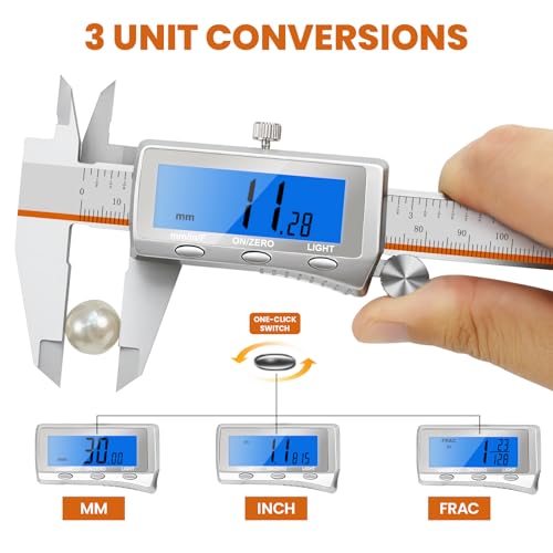 LAYME Digital Caliper 12 Inch, Rechargeable Calipers with Backlight LCD Screen, Stainless Steel Caliper Measuring Tool, Auto-Off Micrometer, Inch/MM/Fraction Conversion for DIY/Household/3D-printing - size: 12 inch