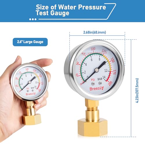 Water Test Pressure Gauge,2.5" Dial,0-200PSI/0-1.4MPA,Glycerin Liquid Filled Pressure Gauge,1/4" NPTthread,with 1/4 to 3/4adapter（Movable, Flexible），for Water Oil Air Pressure Test - size: Gauge | 1/4 to 3/4 Adapter