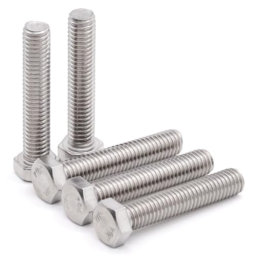 1/2-13 x 1-1/4" (6 pcs) Stainless Steel Hex Head Screws Bolts (3/8" to 6" Available), 18/8 Stainless Steel 304, Fully Threaded, Machine Coarse Thread, No Coating, Plain Finish - size: 1/2-13 x 1-1/4"