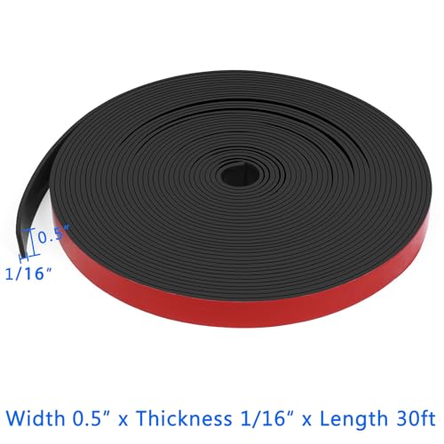 WochiTV Adhesive Solid Rubber Strips, 1/2" Wide x 1/16" Thick x 360" Long Self Stick Black Neoprene Rubber Rolls Perfect for DIY Insulation Cushion Gasket, Sealing, Liner, Weather Striping - size: 0.5" W X 360" L, style: 1/16" Thick Adhesive
