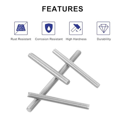 3Pcs Fully Threaded Rod, M5 x 160mm 304 Stainless Steel Right Hand Thread Bar Studs M5-0.8 Thread Pitch for Furniture Machinery Assembly