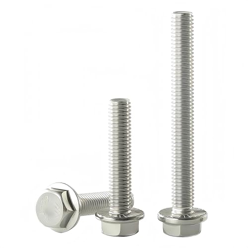 M8x1.25 x 80mm Flanged Hex Head Bolts, 304 Stainless Steel (A2-70), Bright Finish, Fully Threaded, Hexagon Head Flange Bolts, Quantity 6 - size: 80mm(6PCS)