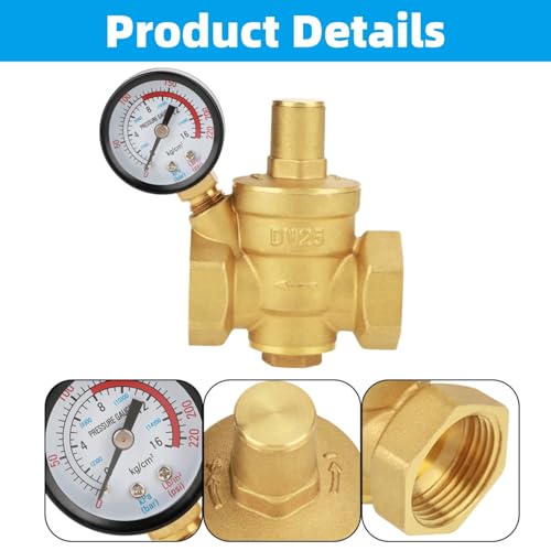 DN25 Water Pressure Regulator 1 inch Water Pressure Regulator Valve Brass Adjustable Water Pressure Reducing Regulator Reducer Meter