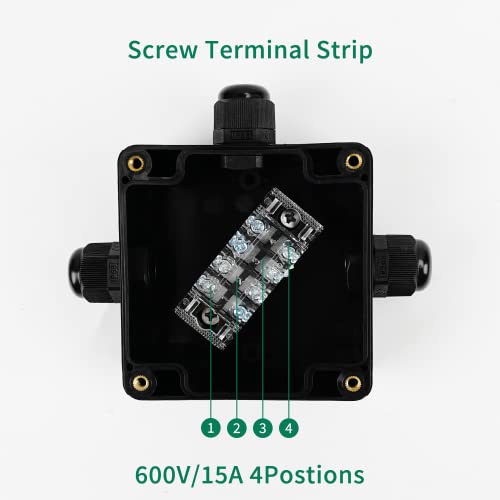 JINDOUZI ABS IP67 Waterproof Dustproof Electrical Junction Box, with 15A 600V Barrier Terminal Cable Connector, 3P Power Junction Box（3.26 * 3.18 * 2.2in） - size: 3P 3.26" x 3.18" x 2.2"