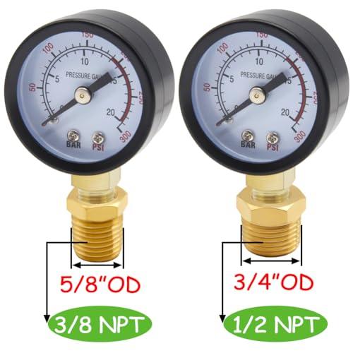 Uenede 0-300PSI Pressure Gauge 1/8" NPT Brass Bottom Mount with Bushing - size: 300PSI(1/8"NPT)