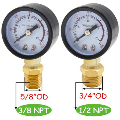 Uenede 0-300PSI Pressure Gauge 1/8" NPT Brass Bottom Mount with Bushing - size: 300PSI(1/8"NPT)