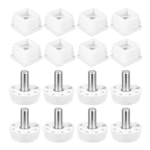 uxcell Furniture Leveling Feet, 16 Sets 30 x 30mm - Square Insert Furniture Adjustable Leveler, M8 Thread Nut Pipe Plug Blanking End Caps Insert (White) - size: 30 x 30mm