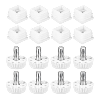 uxcell Furniture Leveling Feet, 16 Sets 30 x 30mm - Square Insert Furniture Adjustable Leveler, M8 Thread Nut Pipe Plug Blanking End Caps Insert (White) - size: 30 x 30mm