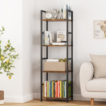 4 Tier Bookshelf, Narrow Storage Organizer for Small Space, Brown - size: 4 Tier