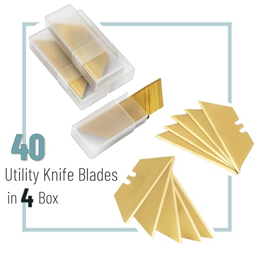 Bates- Utility Knife Blades, 40 Pack with Plastic Case, Gold, Titanium Plated, Standard Size Replacement Blades for Box Cutter, Razor Knife Refills - color: Titanium in Boxes, size: 40 Pack