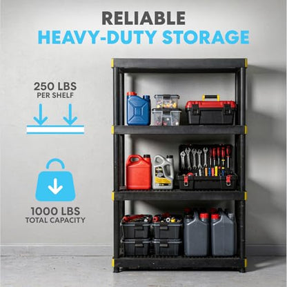 Simpli-Magic 4-Tier Heavy Duty Plastic Storage Shelving Unit, Garage & Basement Organizer, Modular Rack, 36 x 24 x 57 Inches, 250 lbs per Shelf, 1000 lbs Total Capacity