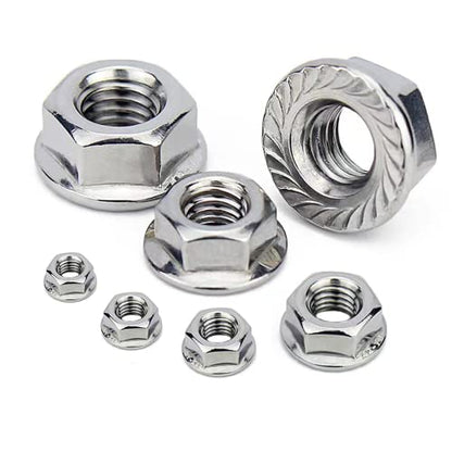 M6x1.0 Flange Nut,120 Pack,304 Stainless Steel Hex Serrated Flange Lock Nut - size: M6x1mm, 120 pcs