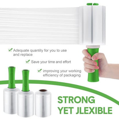 Jutom 16 Pcs Mini Stretch Film Industrial Shrink Wrap Roll Plastic Film for Moving 2 Handles 5" x 1000 ft Pallet Wrap Packaging Self Adhering Shipping for Moving Furniture Packing (Clear,Green) - color: Clear, Green