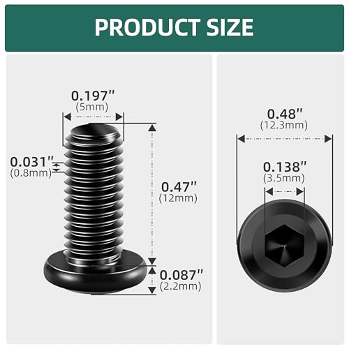 20Pcs M5-0.8 x 12mm Flat Head Socket Cap Screws Bolts 304 Stainless Steel Black Zinc Plated Furniture Bolts, Fully Threaded M5 Bolt with Hex Spanner - size: M5 x 12mm