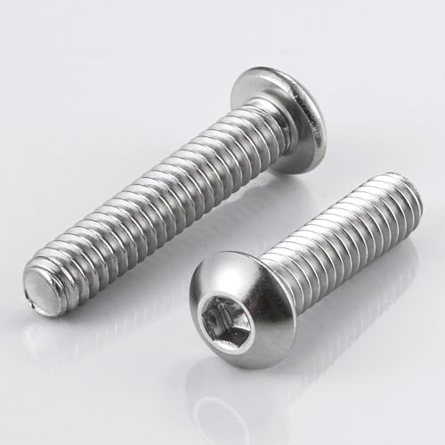 Wensilon (50Pcs) 1/4-20 * 3/8 Button Head Socket Cap Bolts Screws, 304 Stainless Steel, Allen Hex Drive, Bright Finish, Fully Machine Thread - color: Silver, size: A 1/4-20*3/8