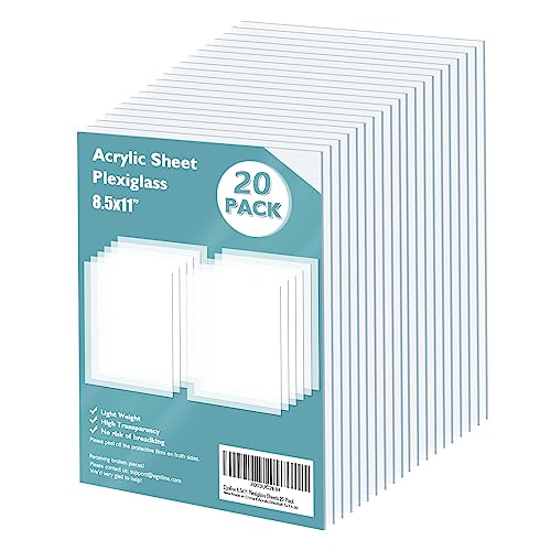 Egofine Plexiglass Sheets Acrylic Sheets 20 Pack of 8.5x11’’ 0.04 Thick Clear Plastic Cast Transparent Plexi Glass for Crafting Projects, Replacement Picture Frame Glass, DIY Display, Easy to Cut - color: Clear, size: 8.5x11"