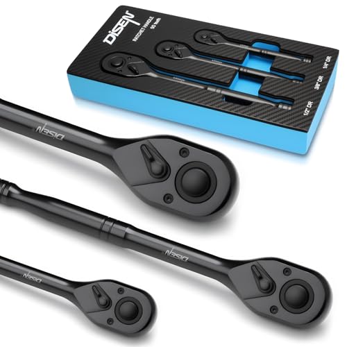 DISEN 3PCS Black Ratchet Wrench Set (1/2", 3/8", 1/4" Drive) - 90-Tooth Drive Ratchet Socket Wrench, Black Oxide Finish with Reversible Quick Release & EVA Tray - Industrial Ratchet Wrench Kit - size: 3 pieces Standard Ratchet Set - Standard Handle