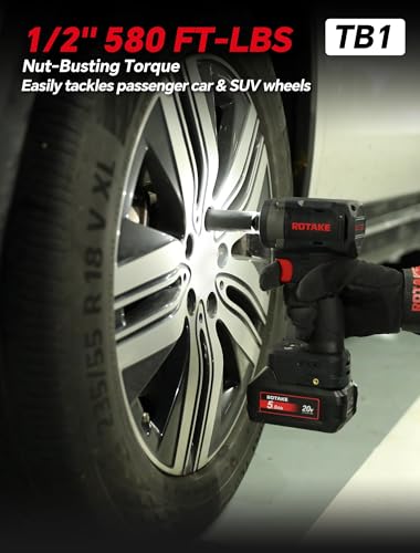 ROTAKE 20V Compact 1/2" Cordless Impact Wrench Kit, 580 FT-LBS, TB1 - size: 1/2" (580 ft-lbs) TB1