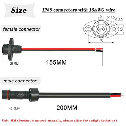 16AWG M16 2Pin Waterproof Connector,2 Wire Male Female Plug - size: 16AWG 2Pin Waterproof Connector