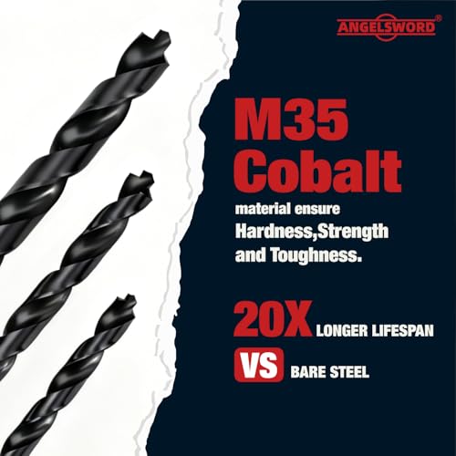ANGELSWORD 3/16" Drill Bit for Metal Hardened,M35 Cobalt,TiAlN Coat,10pc - size: I. 3/16“-10 pc