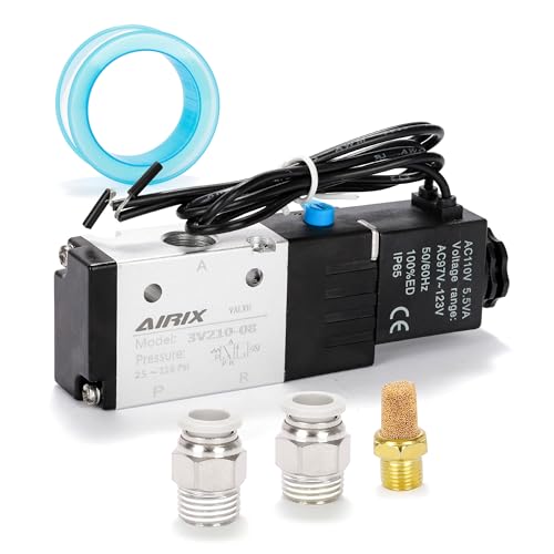 1/4" NPT Solenoid Valve 3V210-08, 3-Way N.C., AC 110V, Lead - size: NPT1/4″/AC110/Out of line, style: 2-Position 3-Way Solenoid Valve