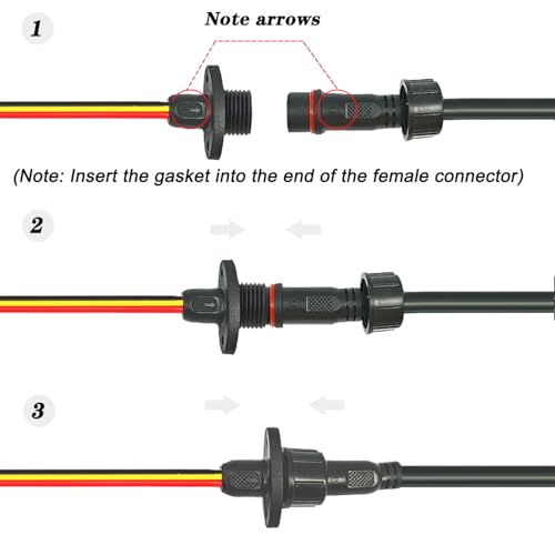 16AWG M16 3Pin Waterproof Connector,3 Wire Male Female Plug - size: 16AWG 3Pin Waterproof Connector