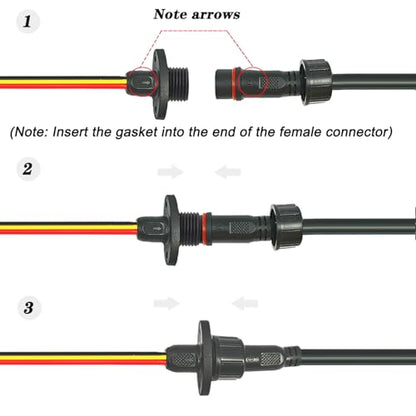 16AWG M16 3Pin Waterproof Connector,3 Wire Male Female Plug - size: 16AWG 3Pin Waterproof Connector