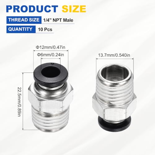 10Pcs Pneumatic Push to Connect Fitting Fit 6mm OD Tube 1/4"MNPT - color: Black, size: 6mm OD x 1/4" NPT