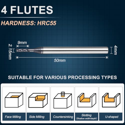 2.15mm Carbide End Mill, 9mm Cut L, 50mm L, 4mm Shank, Black - color: Black, size: 2.15mm Dia,9mm CL,50mm L,4mm Shank