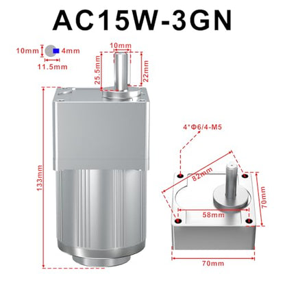 15W 110V 50/60HZ Low RPM 15rpm High Torque AC Gear Reducer Motor Shaft Diameter 10mm & AC Speed Controller Kits CW CCW for Mask Machine - size: 15RPM, style: 15Watts