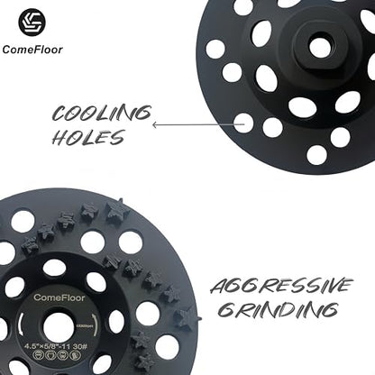 Diamond Grinding Cup Wheel for Concrete & Masonry, 30 Aggressive Star Segments, 4.5 Inch 5/8"-11 Thread, 30 Grit - style: 4.5"
