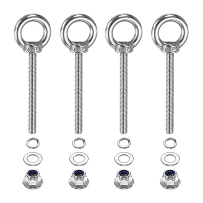 PATIKIL M5 x 50mm Shoulder Eye Bolt, 4 Pcs 304 Stainless Steel Lifting Ring Threaded Eye Bolt with Flange Lock Nuts Spring and Flat Washers for Hanging Tie Down Straps Outdoor Indoor - size: M5 x 50mm