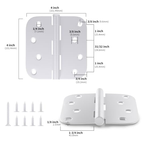 12 Pack Goldenwarm 4 inch White Exterior Door Hinges, 5/8" Radius Corners - color: White