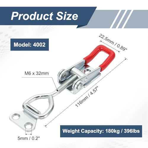 HARFINGTON 2pcs Adjustable Toggle Clamp M6 x 32mm 396lbs Holding Capacity 4002 Style Quick Release Pull Latches Clamps Hasp for Smoker Lid Jig Tool Box Case, Silver Red - color: Silver Red, size: M6 x 32mm + 396lbs
