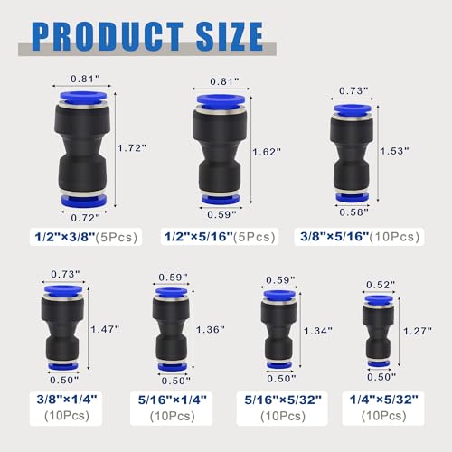 60PCS Quick Connect Reducer Air Fitting 4/6/8/10/12mm Kit