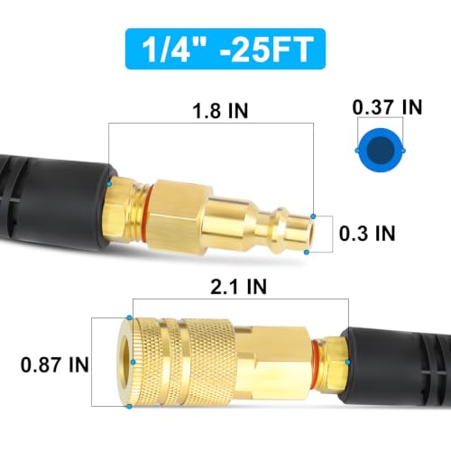 2PCS Polyurethane Recoil Air Hose, 1/4" ID by 25FT, Blue - color: Blue, size: 1/4" ID x 25FT
