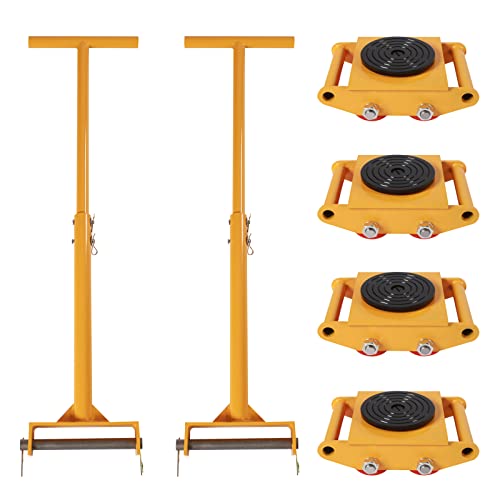6T Industrial Machinery Mover,4PCS Machinery Mover Skates w/ 360° Rotation Cap and 4 Rollers,Heavy Duty Industrial Machinery Mover Dolly Skate Cargo Trolley Moving Equipment