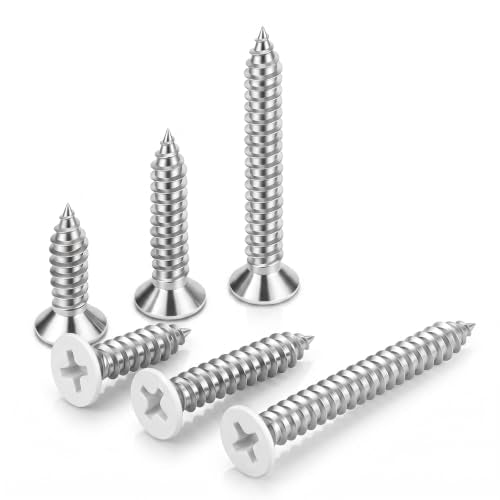 #8 x 1-1/2" Flat Head Wood Screw, Sheet Metal Screws, Stainless Steel 18-8 (304), White Head, 100 PCS - color: White Head, size: #8 x 1-1/2"