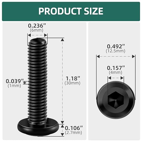 20Pcs M6-1.0 x 30mm Flat Head Socket Cap Screws Bolts 304 Stainless Steel Black Zinc Plated Furniture Bolts, Fully Threaded M6 Bolt with Hex Spanner - size: M6 x 30mm