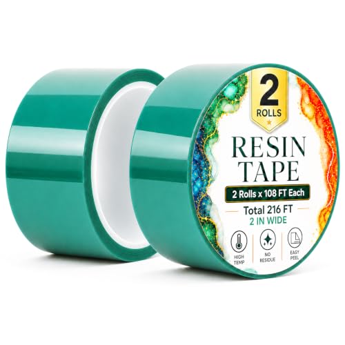Resin Tape for Epoxy Resin Molding, 2 in x 108 ft High Temperature PET Tape, Easy Peel Epoxy Tape for Jewelry, Coasters, River Tables, DIY Resin Crafts (2 Rolls)